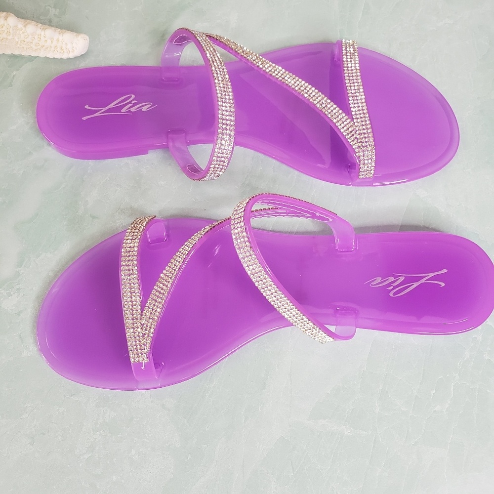 New! Lia Purple Jelly Rhinestone Sandals - Picture 4 of 5